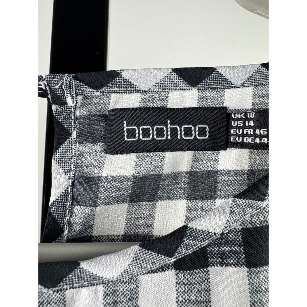 Boohoo Gingham Dress Womens 14 Black White Excellent Ruffle Sleeve Babydoll - Picture 5 of 10